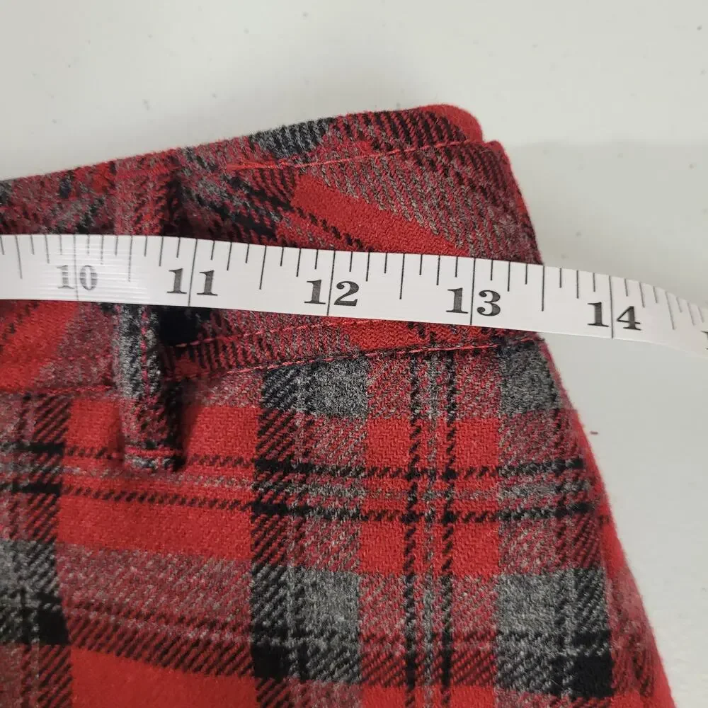 Eddie Bauer Red Plaid Skirt Size 2 100% Wool Pencil Holiday Preppy Fall School